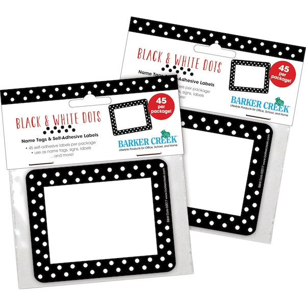 Black & White Dots Name Tags/Self-Adhesive Labels, 90/Set